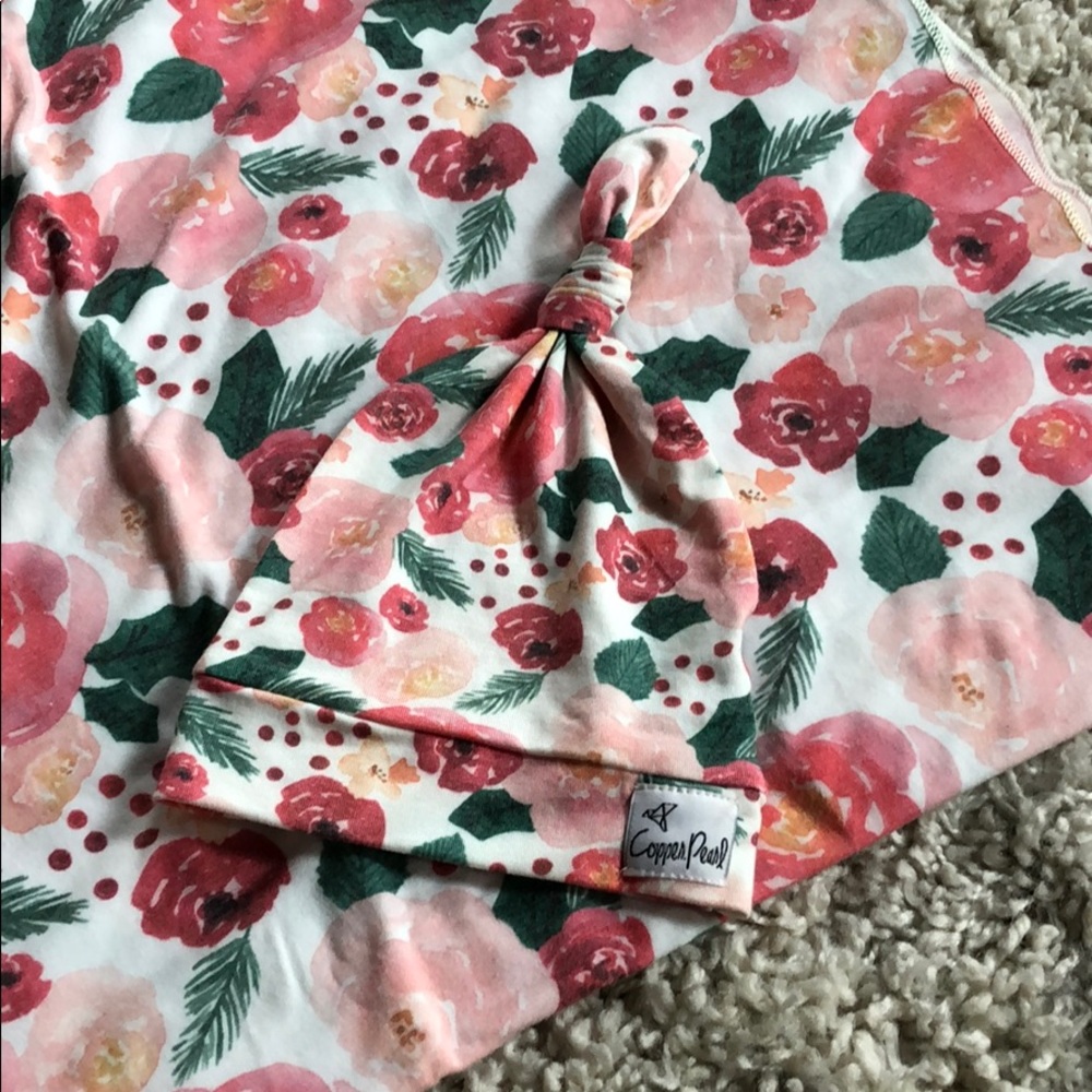 Copper pearl swaddle blanket & Hat